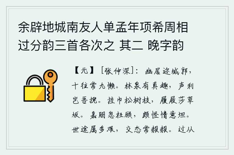 余辟地城南友人单孟年项希周相过分韵三首各次之 其二 晚字韵