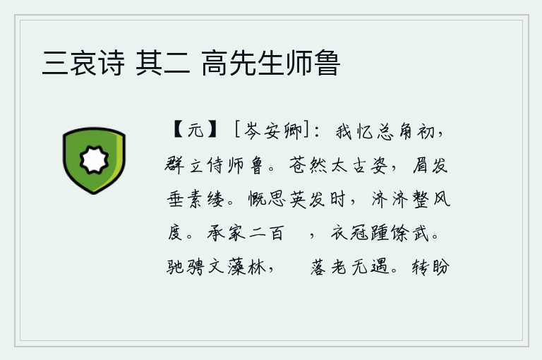 三哀诗 其二 高先生师鲁